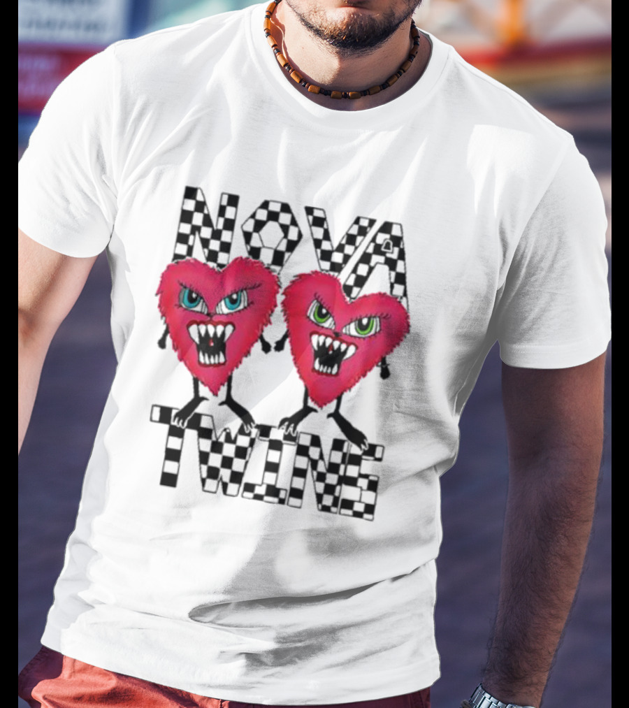 NOVA TWINS Red Heart Monsters With Checkerboard Text T-Shirt