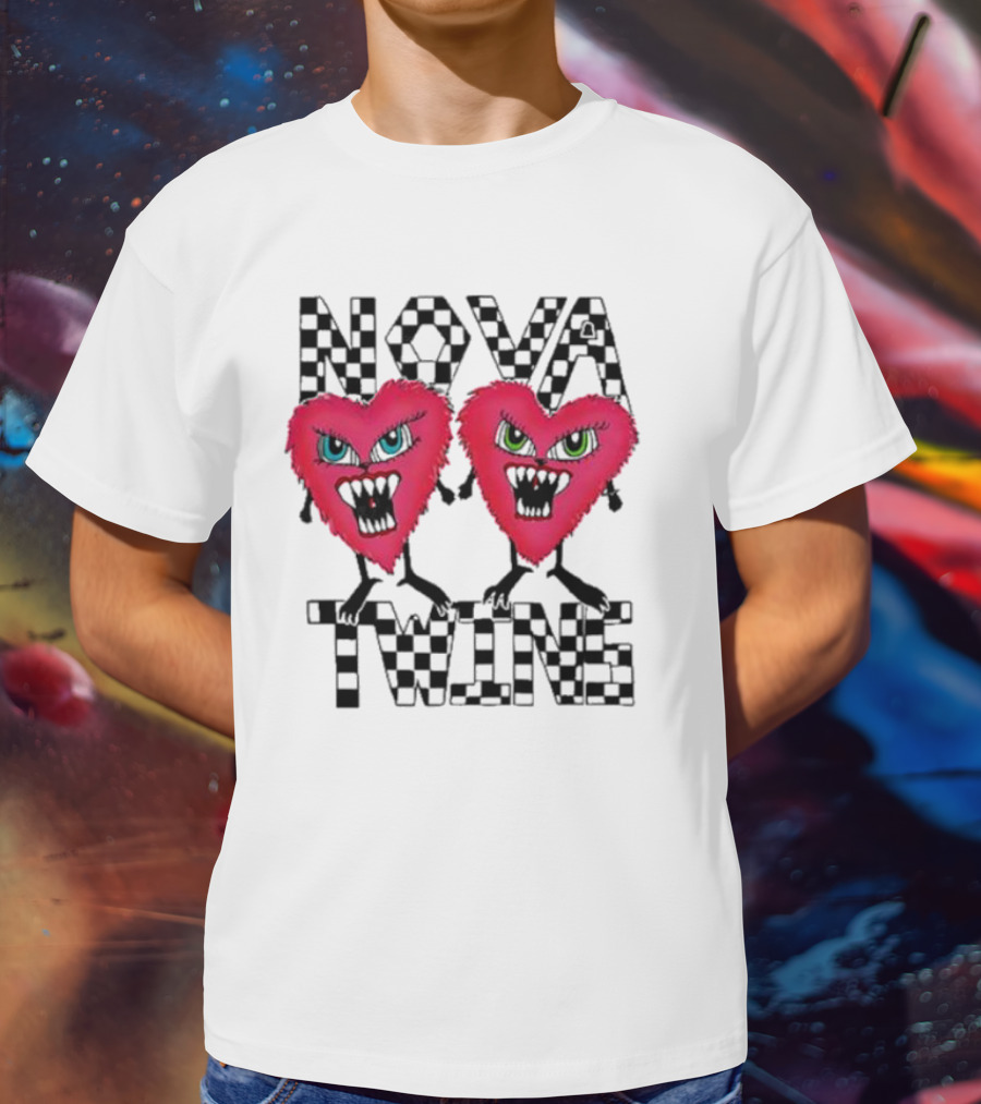 NOVA TWINS Red Heart Monsters With Checkerboard Text T-Shirt