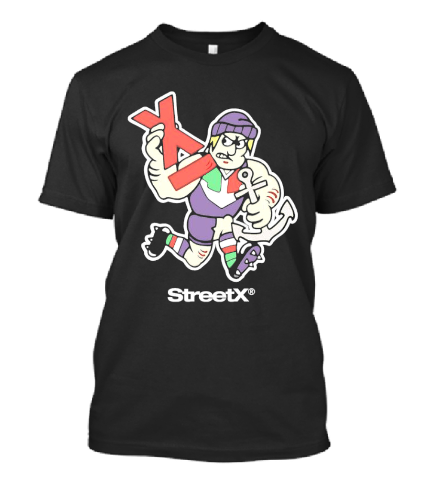 Fremantle Dockers Mens Street X AFL 90s Mascot Character With Anchor And Red X T-Shirt