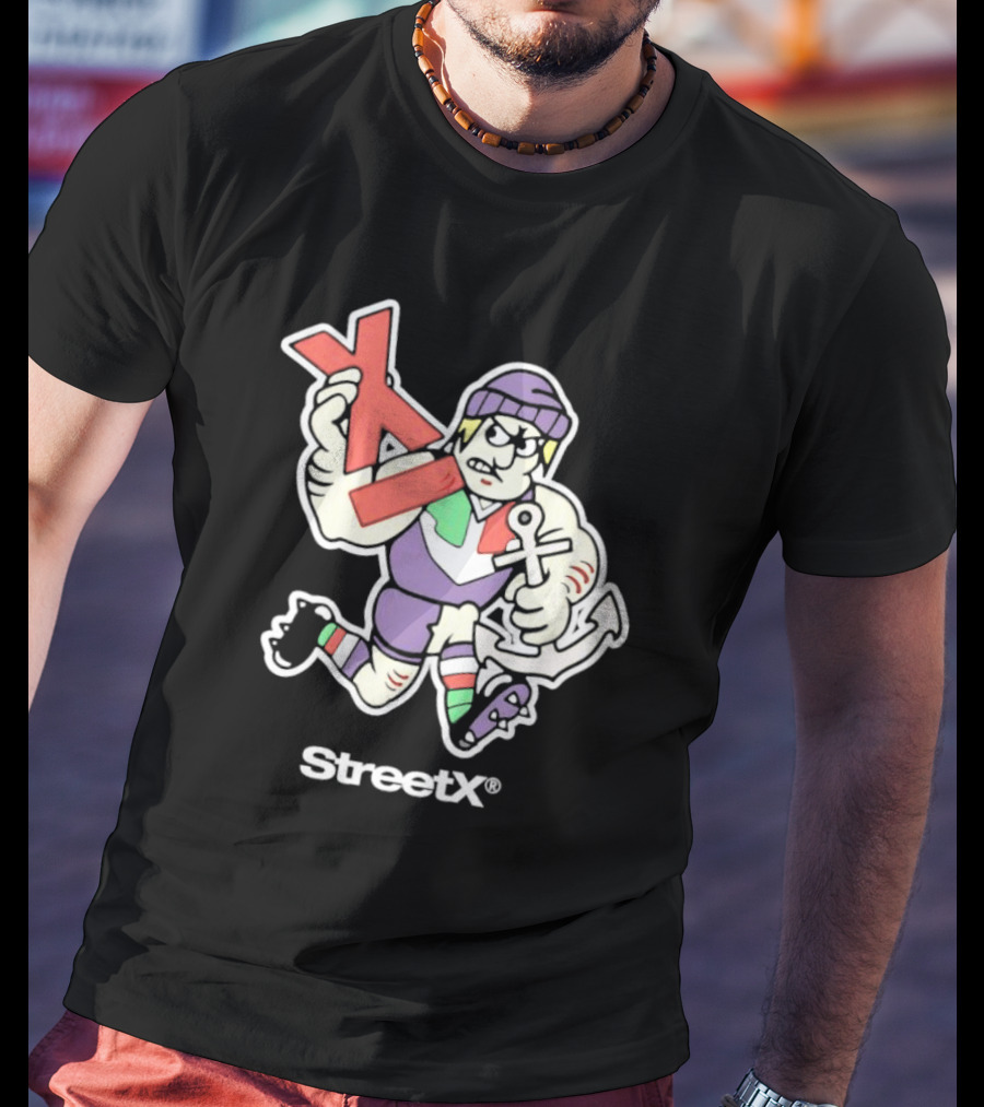 Fremantle Dockers Mens Street X AFL 90s Mascot Character With Anchor And Red X T-Shirt