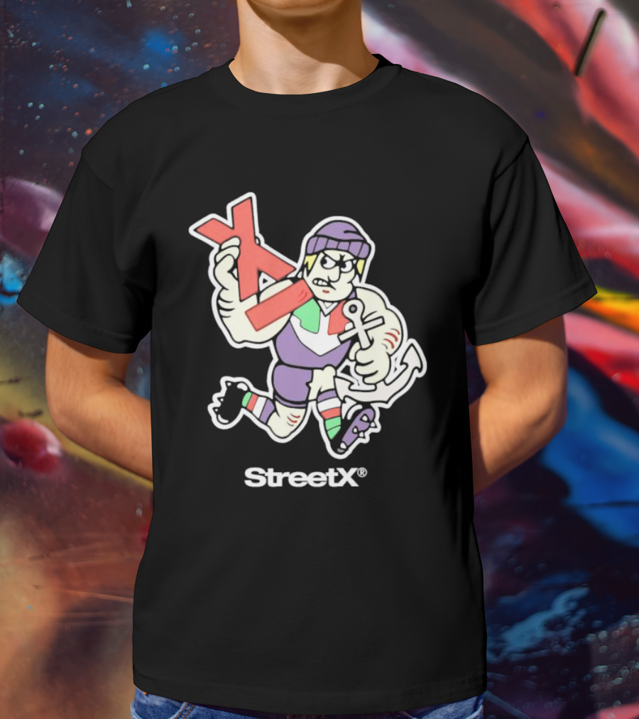Fremantle Dockers Mens Street X AFL 90s Mascot Character With Anchor And Red X T-Shirt