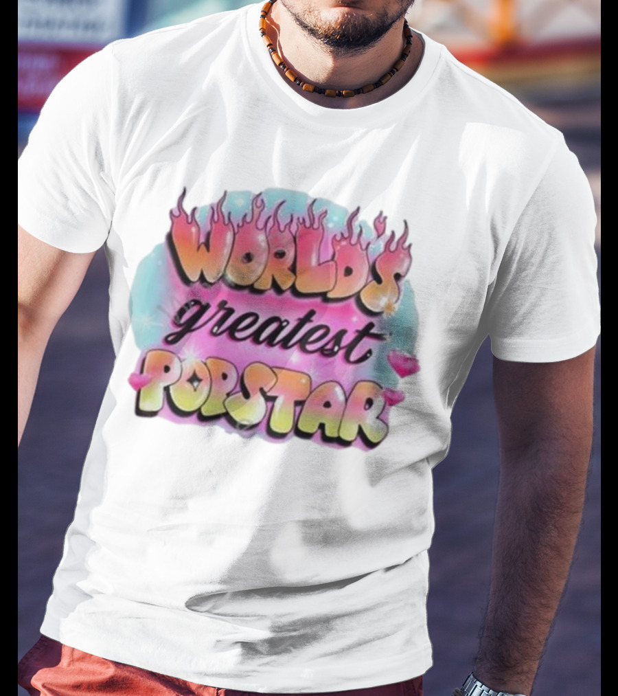 WORLD'S GREATEST POPSTAR Flames And Hearts Retro Vintage Aesthetic T-Shirt
