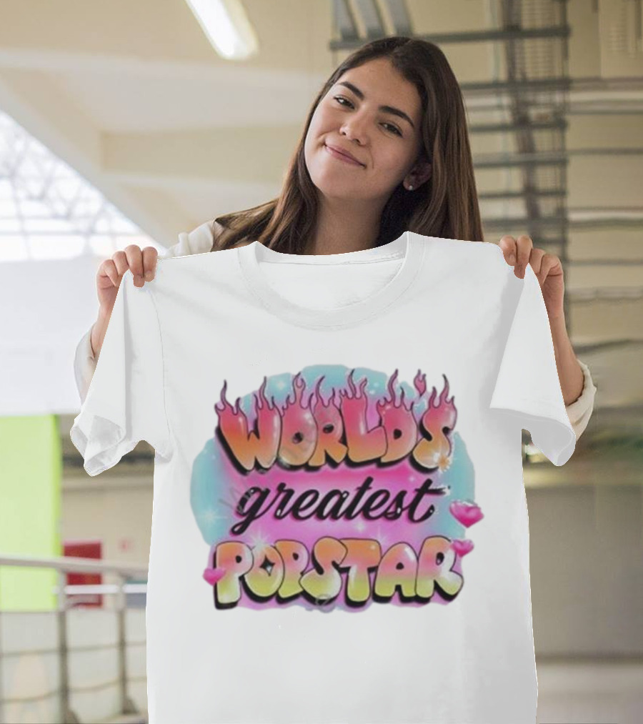 WORLD'S GREATEST POPSTAR Flames And Hearts Retro Vintage Aesthetic T-Shirt