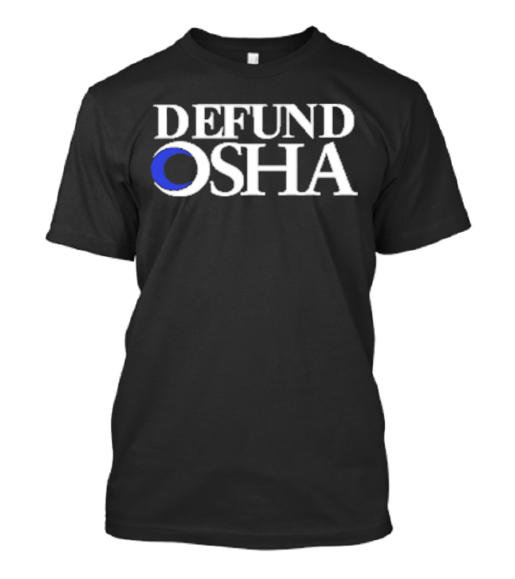 Barelylegal Defund OSHA White Text Blue Circle T-Shirt