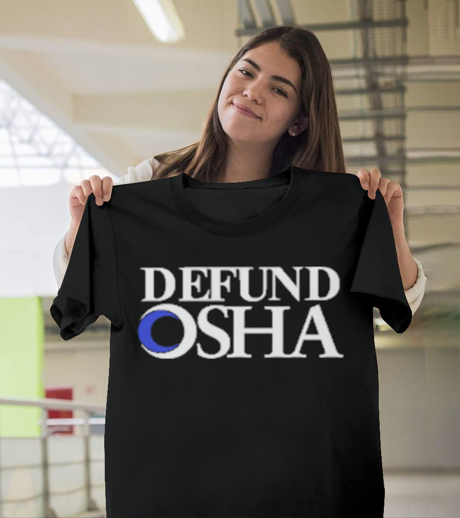 Barelylegal Defund OSHA White Text Blue Circle T-Shirt