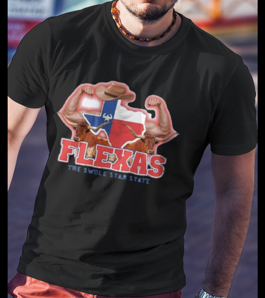 Flexas Swole Arms Texas Longhorns Cowboy Hat The Swole Star State T-Shirt