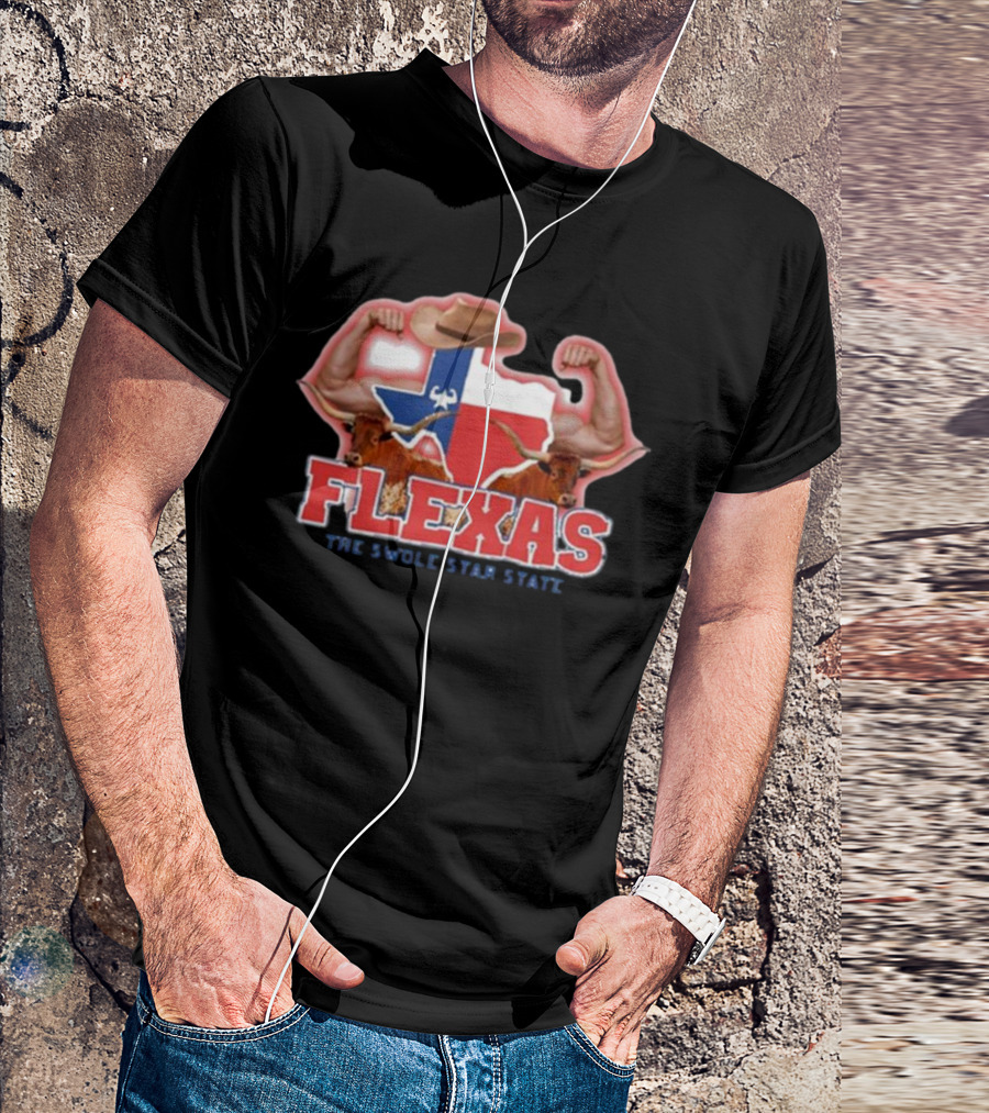 Flexas Swole Arms Texas Longhorns Cowboy Hat The Swole Star State T-Shirt