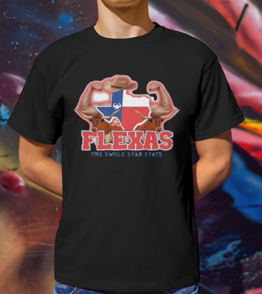 Flexas Swole Arms Texas Longhorns Cowboy Hat The Swole Star State T-Shirt