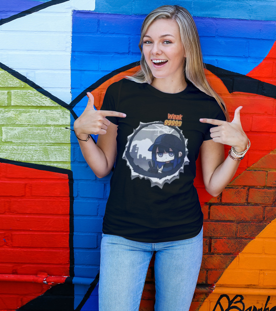 Weak 99999 Manga Anime Peace Sign Character In Dark Urban Scene T-Shirt