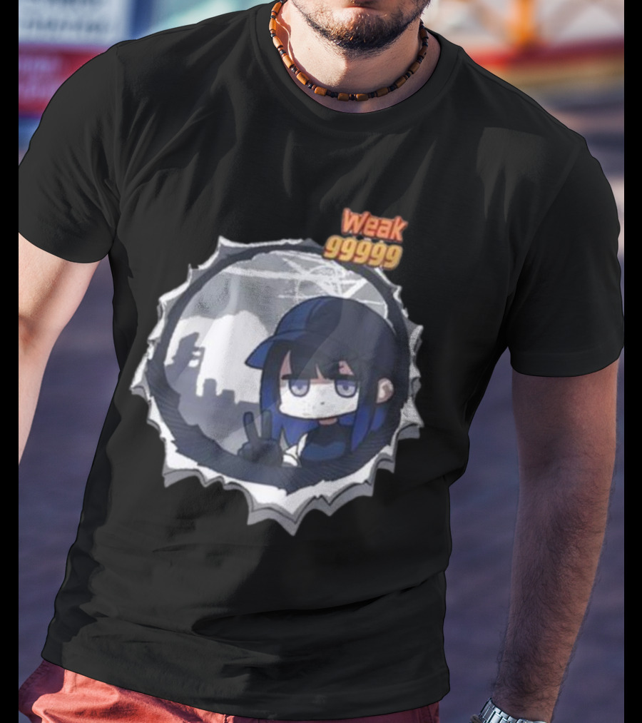 Weak 99999 Manga Anime Peace Sign Character In Dark Urban Scene T-Shirt