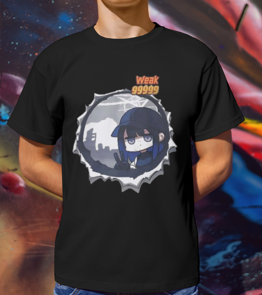 Weak 99999 Manga Anime Peace Sign Character In Dark Urban Scene T-Shirt