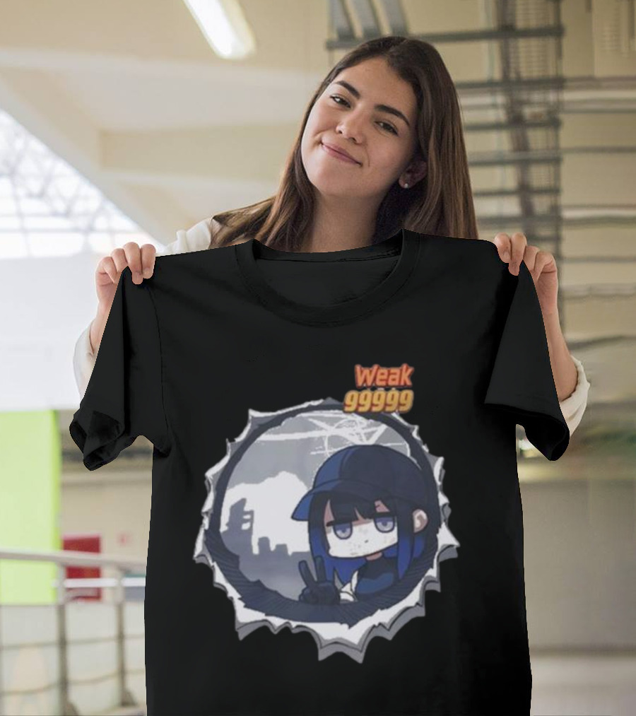 Weak 99999 Manga Anime Peace Sign Character In Dark Urban Scene T-Shirt