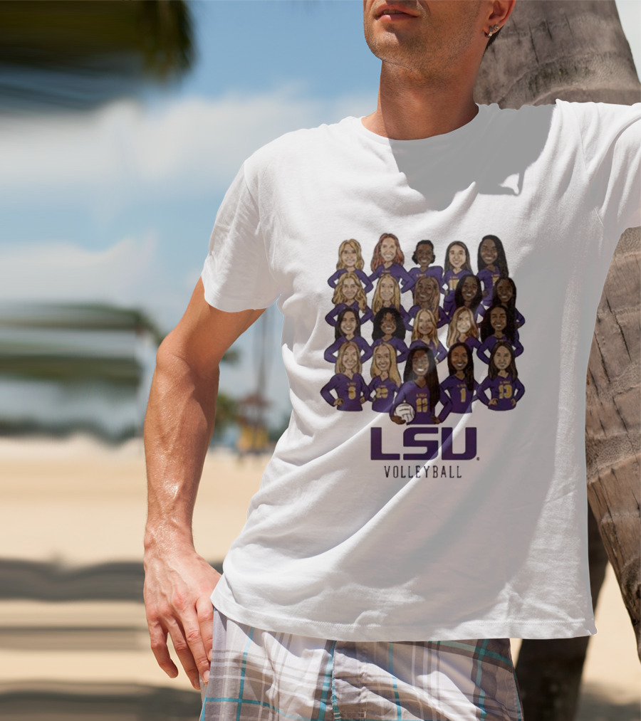 LSU Volleyball Women's Team Caricatures With Volleyball T-Shirt