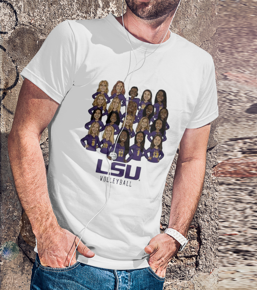 LSU Volleyball Women's Team Caricatures With Volleyball T-Shirt