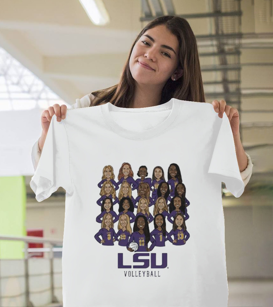 LSU Volleyball Women's Team Caricatures With Volleyball T-Shirt