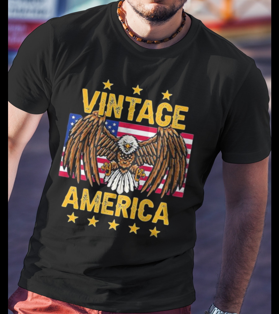 Vintage America Eagle Stars United States Flag T-Shirt