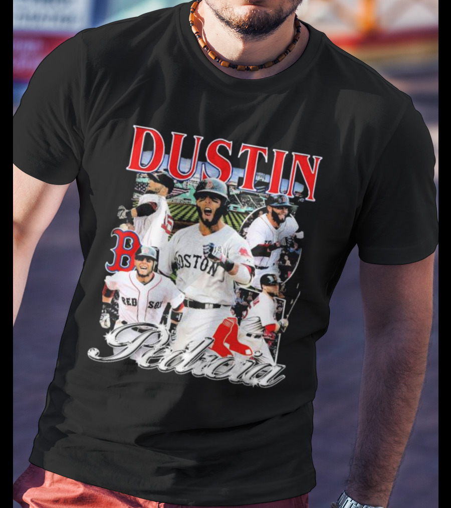 Dustin Pedroia Boston Red Sox Baseball Action Montage T-Shirt