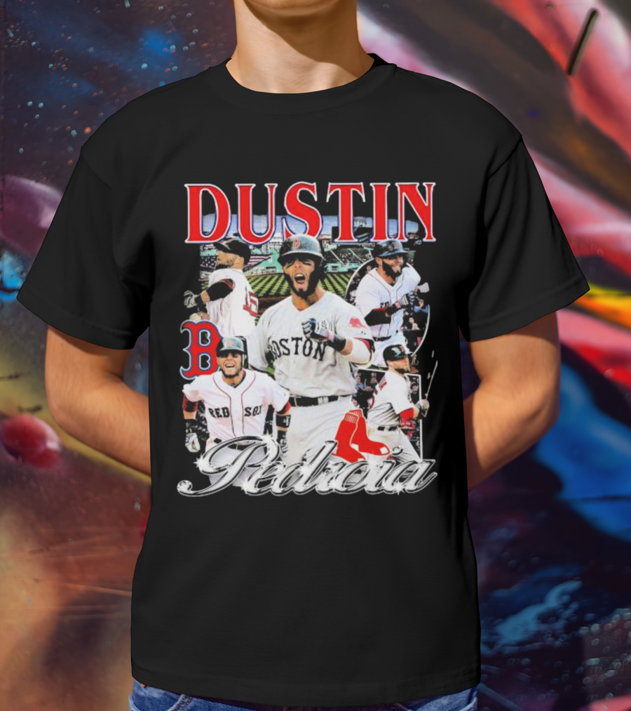 Dustin Pedroia Boston Red Sox Baseball Action Montage T-Shirt