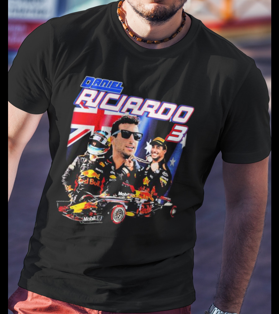Daniel Ricciardo Red Bull Racing 3 With Australian Flag Background T-Shirt