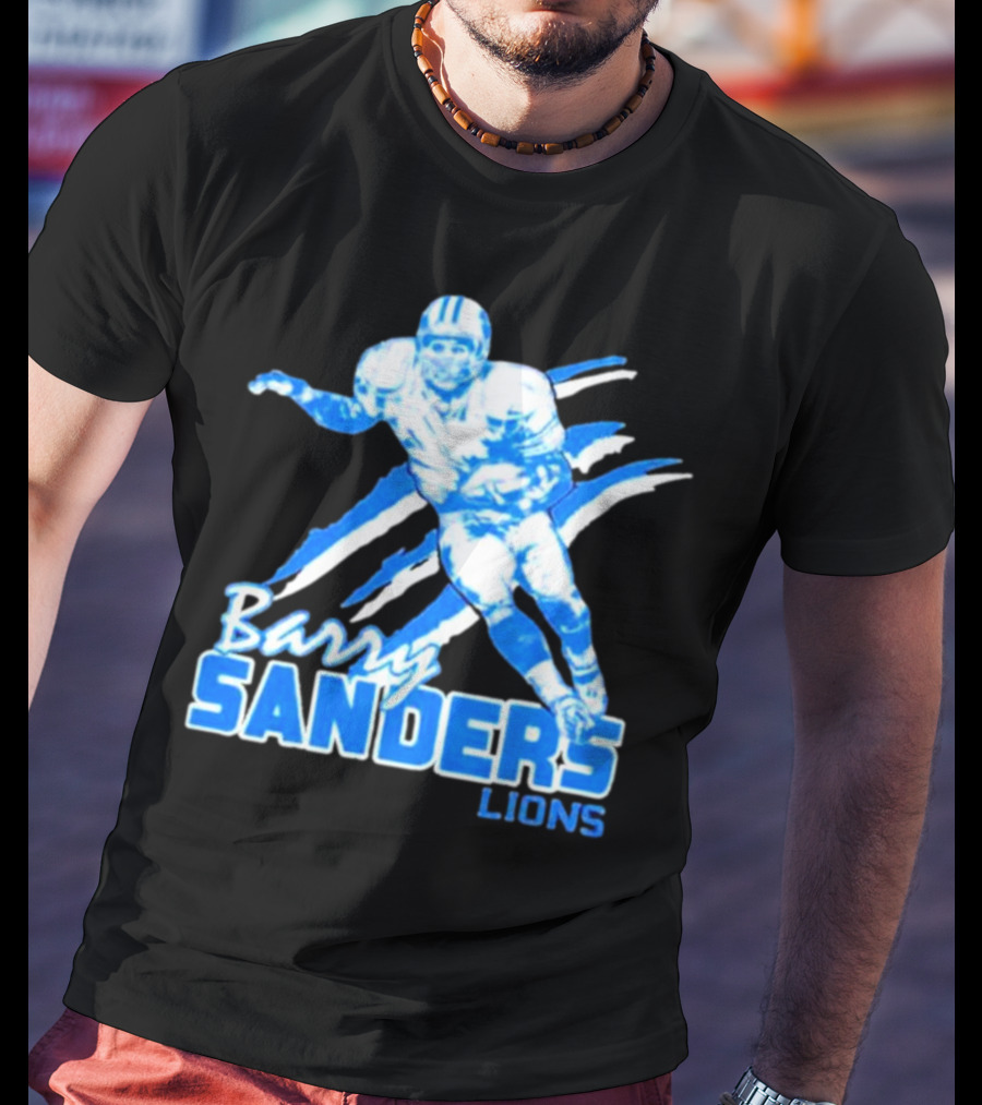 Barry Sanders Detroit Lions Running Back Iconic Blue T-Shirt