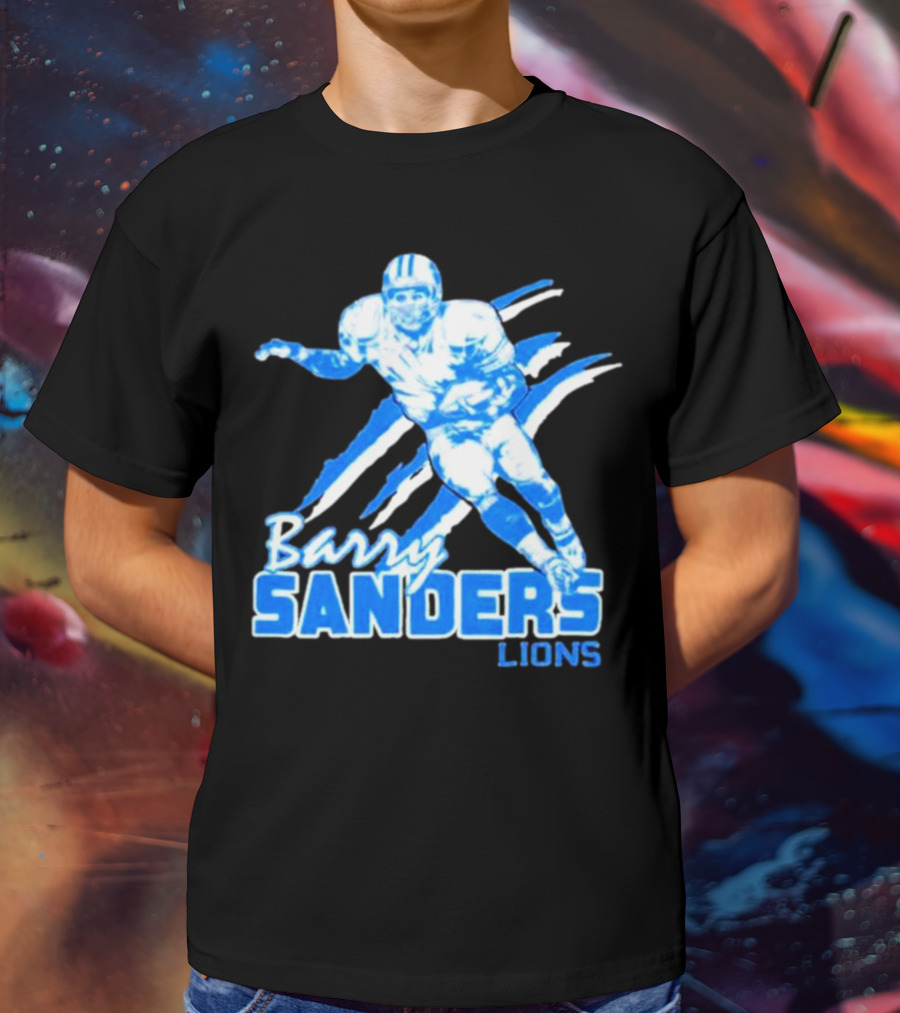 Barry Sanders Detroit Lions Running Back Iconic Blue T-Shirt
