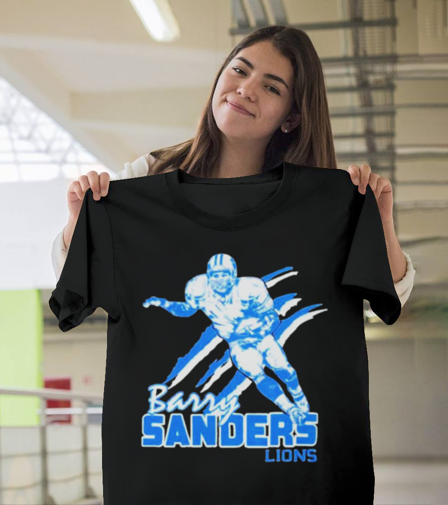 Barry Sanders Detroit Lions Running Back Iconic Blue T-Shirt