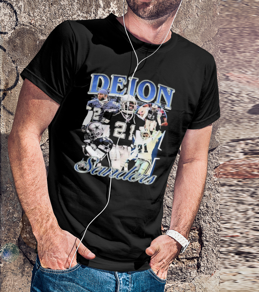 Deion Sanders Dallas Cowboys Collage With Number 21 And Star Helmet T-Shirt