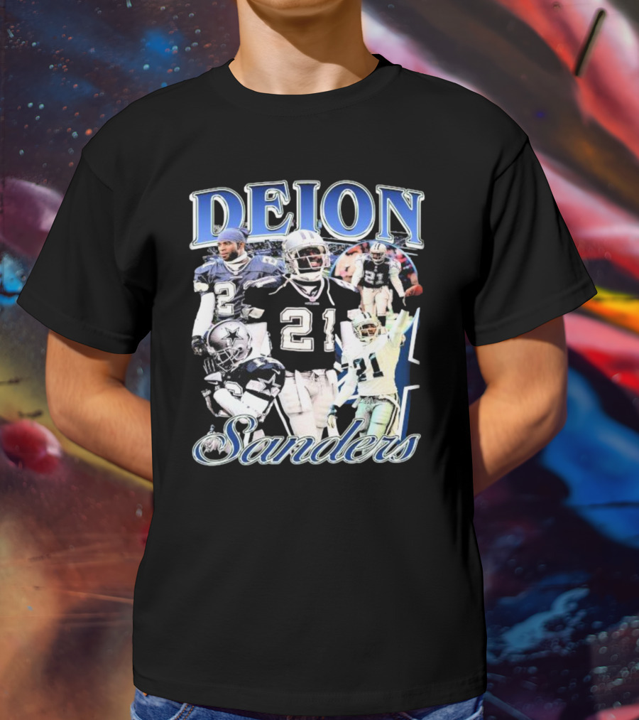 Deion Sanders Dallas Cowboys Collage With Number 21 And Star Helmet T-Shirt