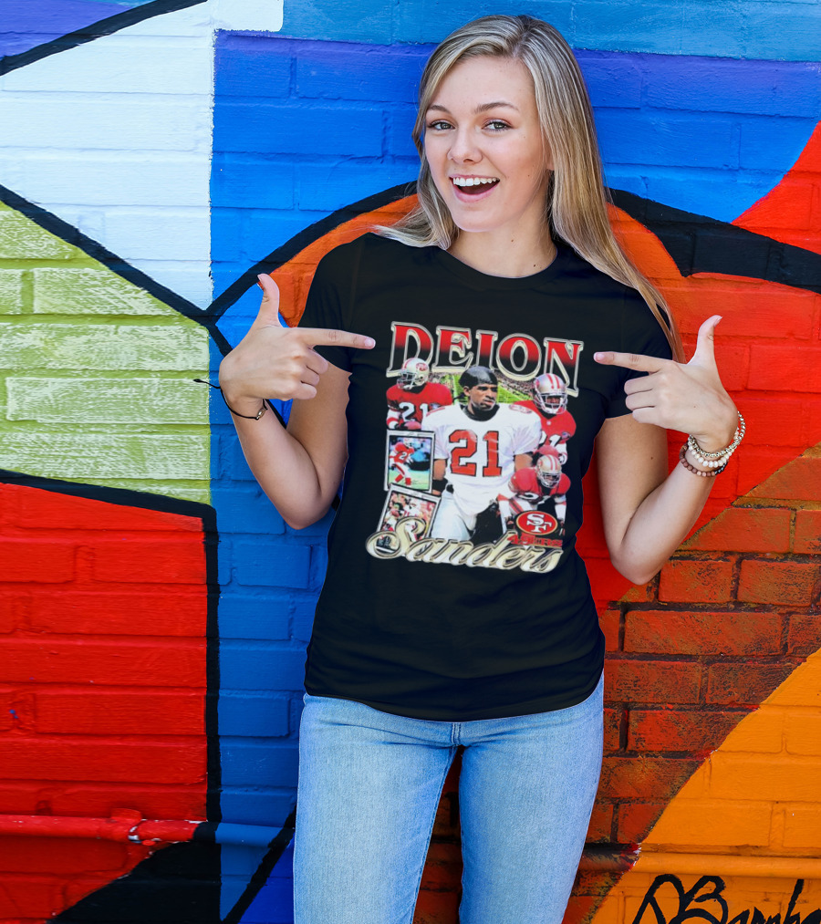 Deion Sanders San Francisco 49ers Football 21 Signature T-Shirt