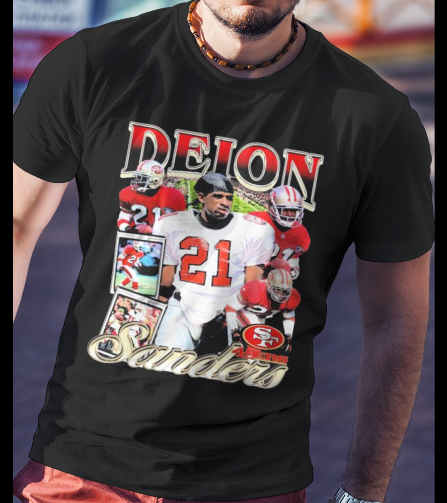 Deion Sanders San Francisco 49ers Football 21 Signature T-Shirt