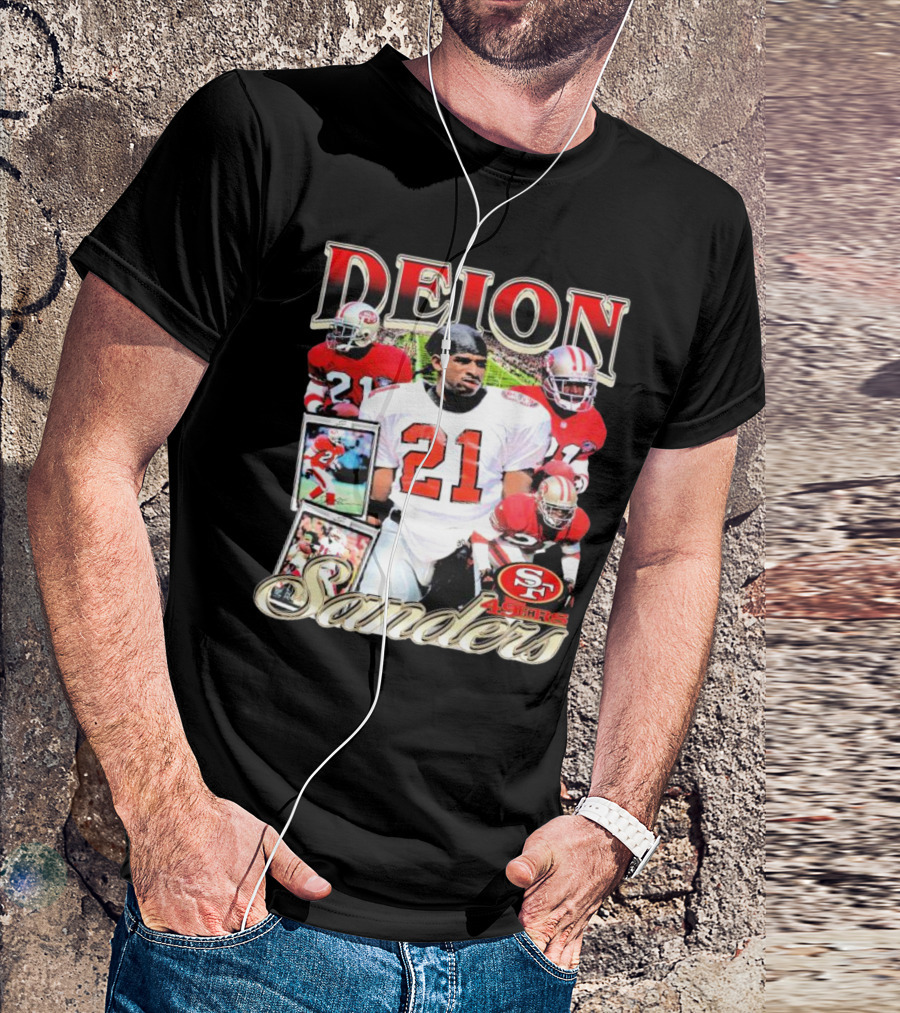 Deion Sanders San Francisco 49ers Football 21 Signature T-Shirt