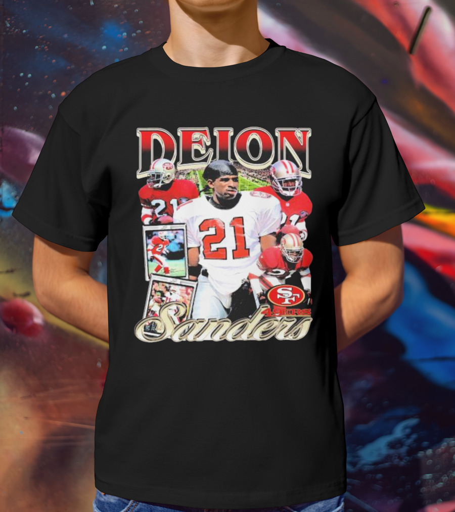 Deion Sanders San Francisco 49ers Football 21 Signature T-Shirt