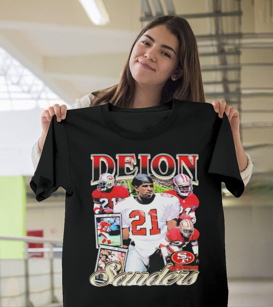 Deion Sanders San Francisco 49ers Football 21 Signature T-Shirt