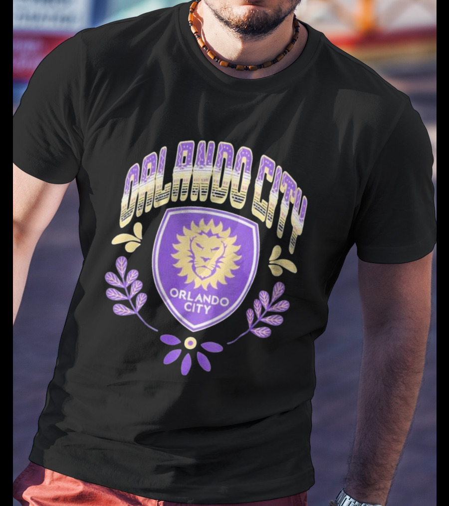 Orlando City SC Serape Style Lion Emblem Purple And Yellow T-Shirt