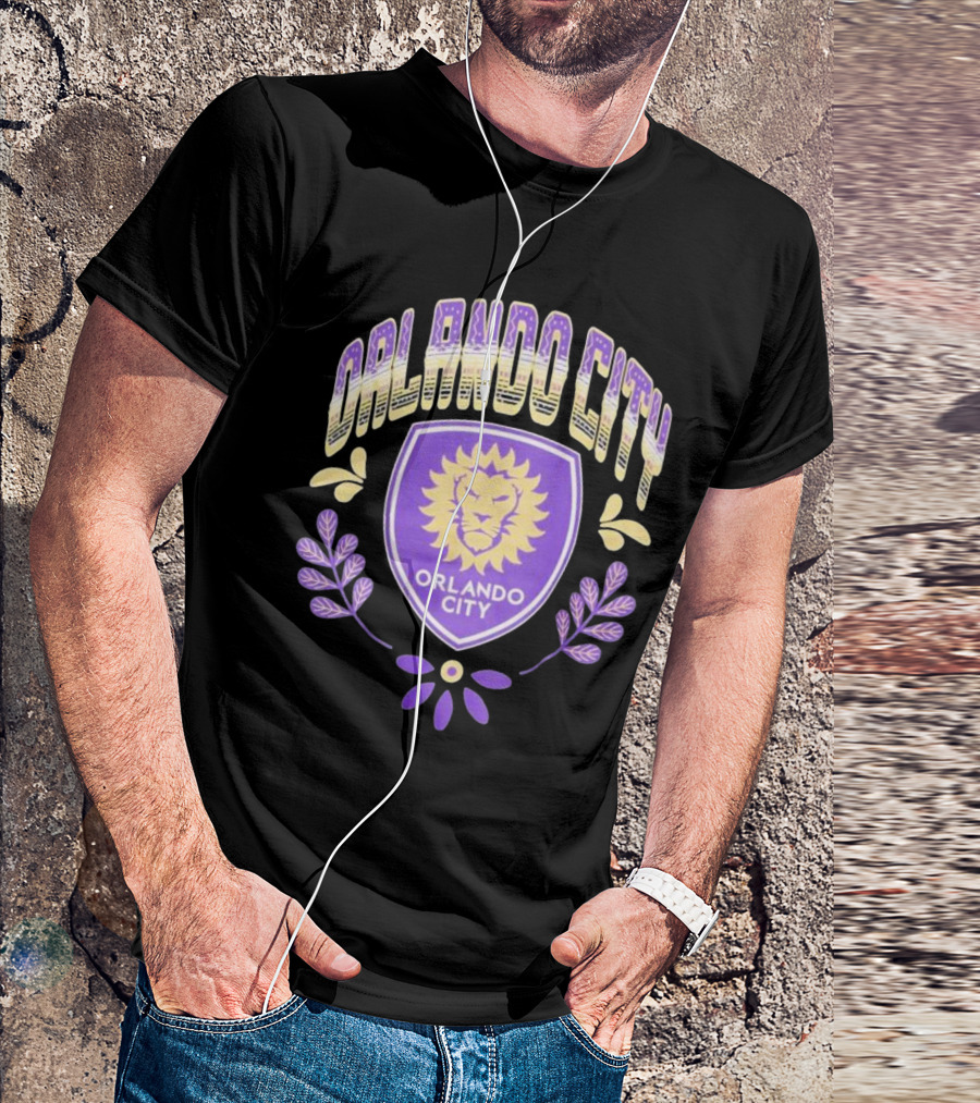 Orlando City SC Serape Style Lion Emblem Purple And Yellow T-Shirt