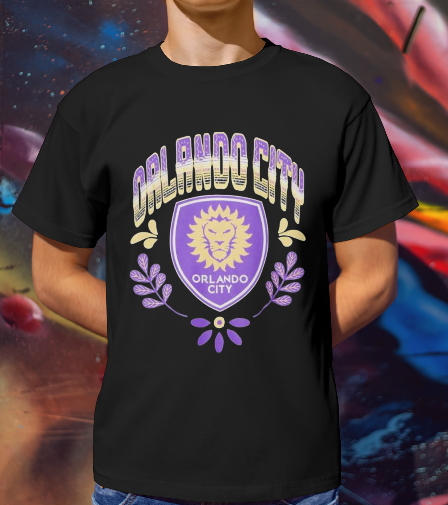 Orlando City SC Serape Style Lion Emblem Purple And Yellow T-Shirt