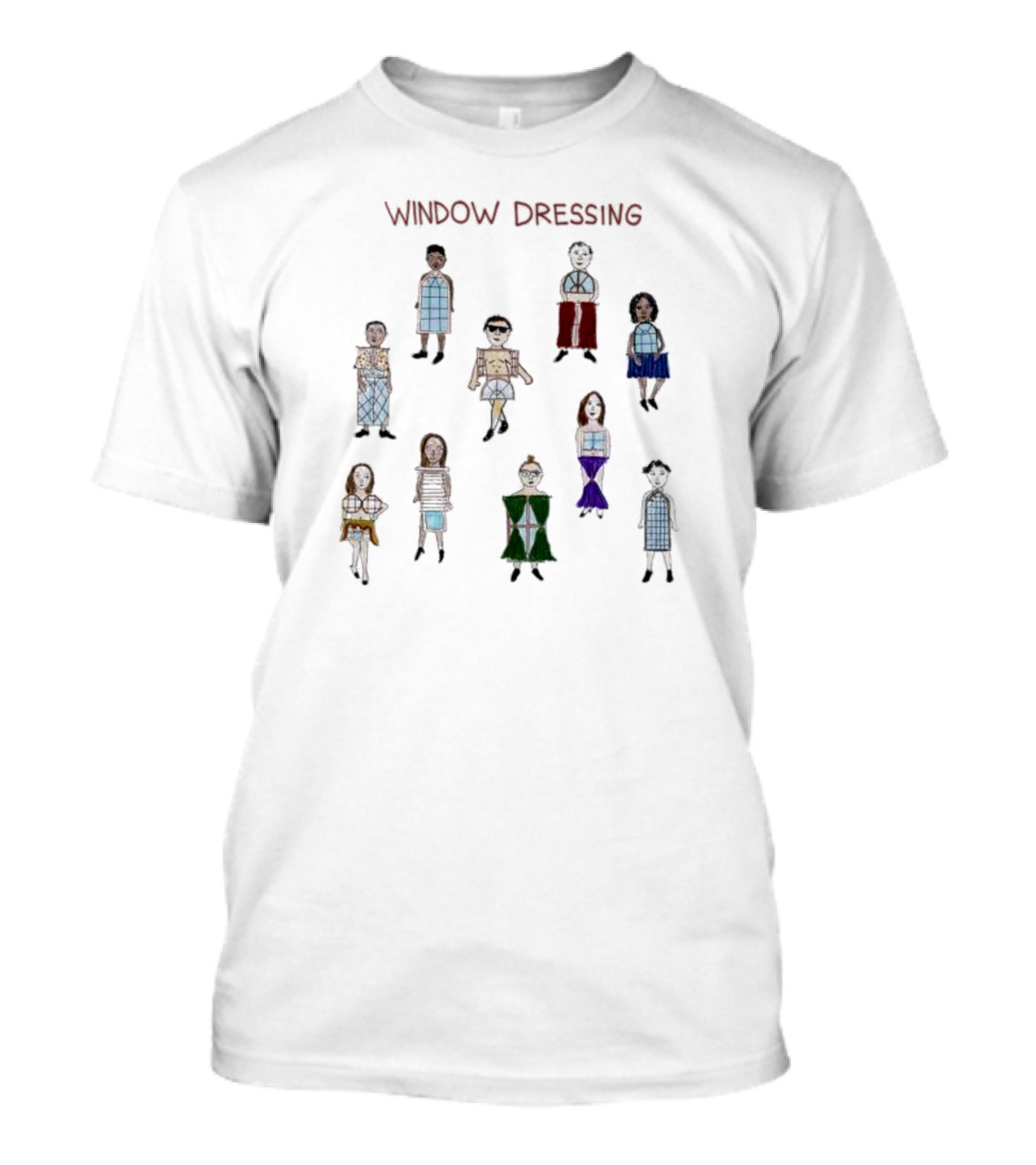 Window Dressing Fashion Display With Diverse Mannequin Characters T-Shirt