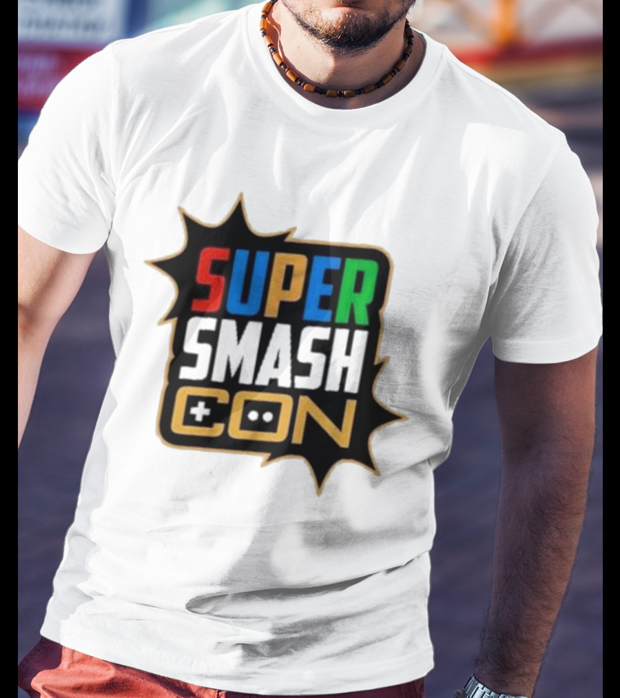 Super Smash Con Logo With Game Controller Icon Colors Burst T-Shirt