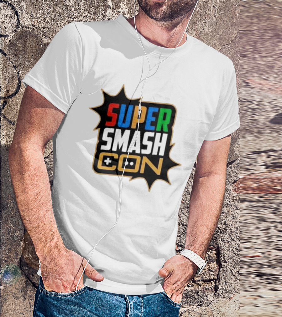 Super Smash Con Logo With Game Controller Icon Colors Burst T-Shirt