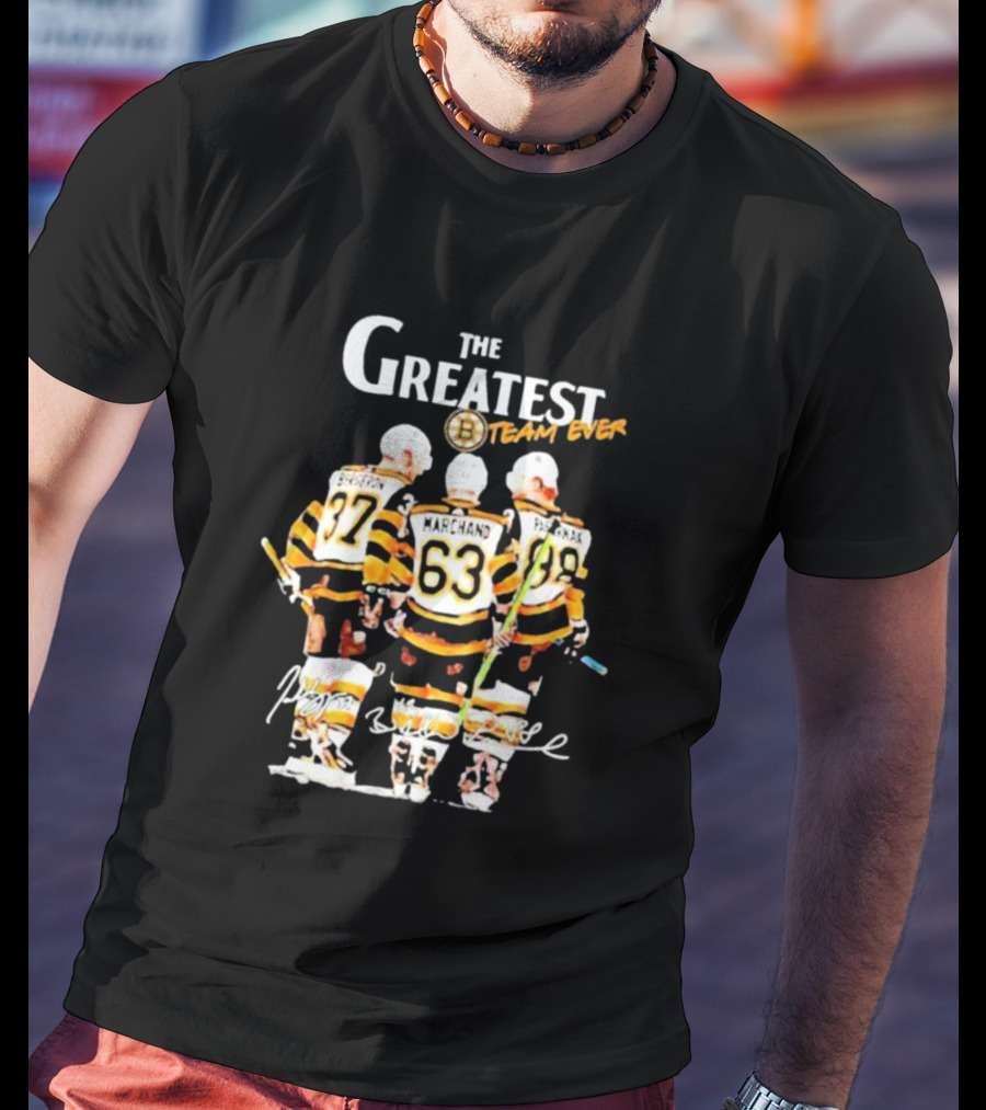 The Greatest Team Ever Boston Hockey Marchand Bergeron Pastrnak Signatures T-Shirt