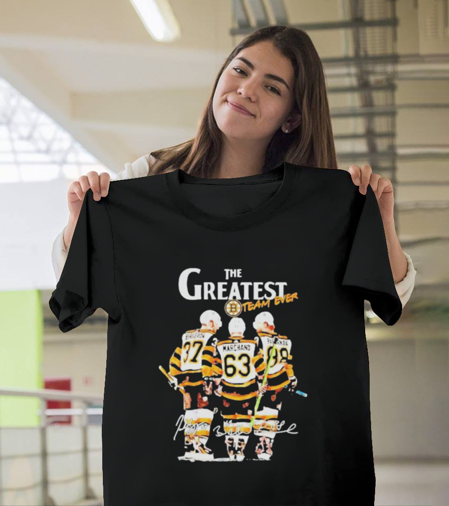 The Greatest Team Ever Boston Hockey Marchand Bergeron Pastrnak Signatures T-Shirt