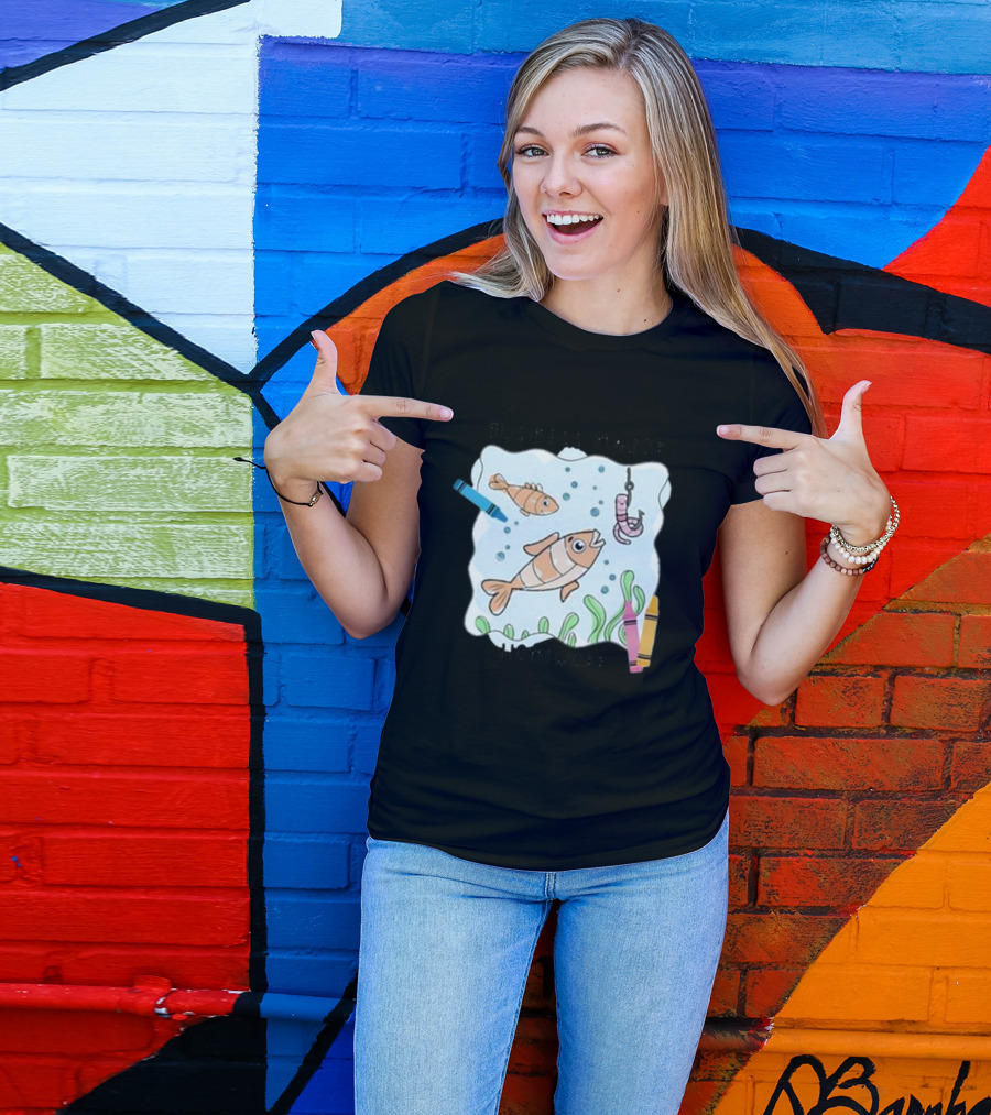 BUSINESS MAJOR HOMEWORK FISH CRAYONS HOOK AND WORM SCENE T-Shirt