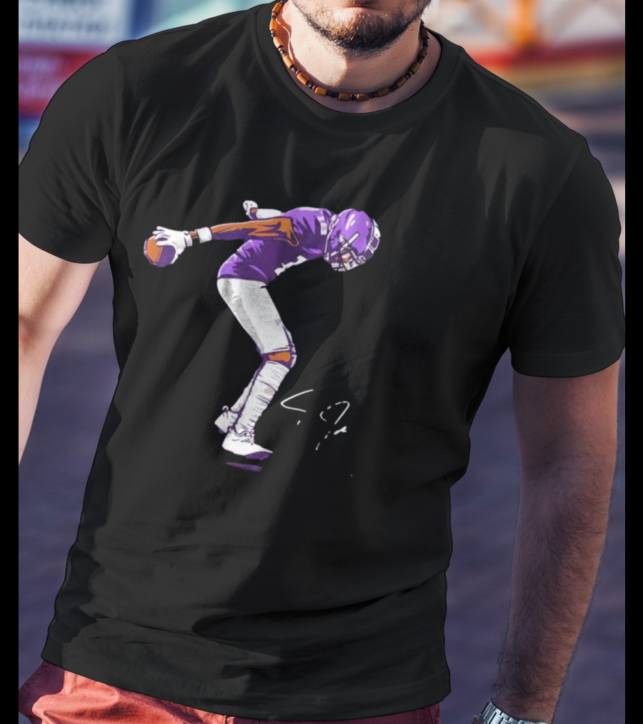 Justin Jefferson Football Superstar Pose In Purple And White T-Shirt