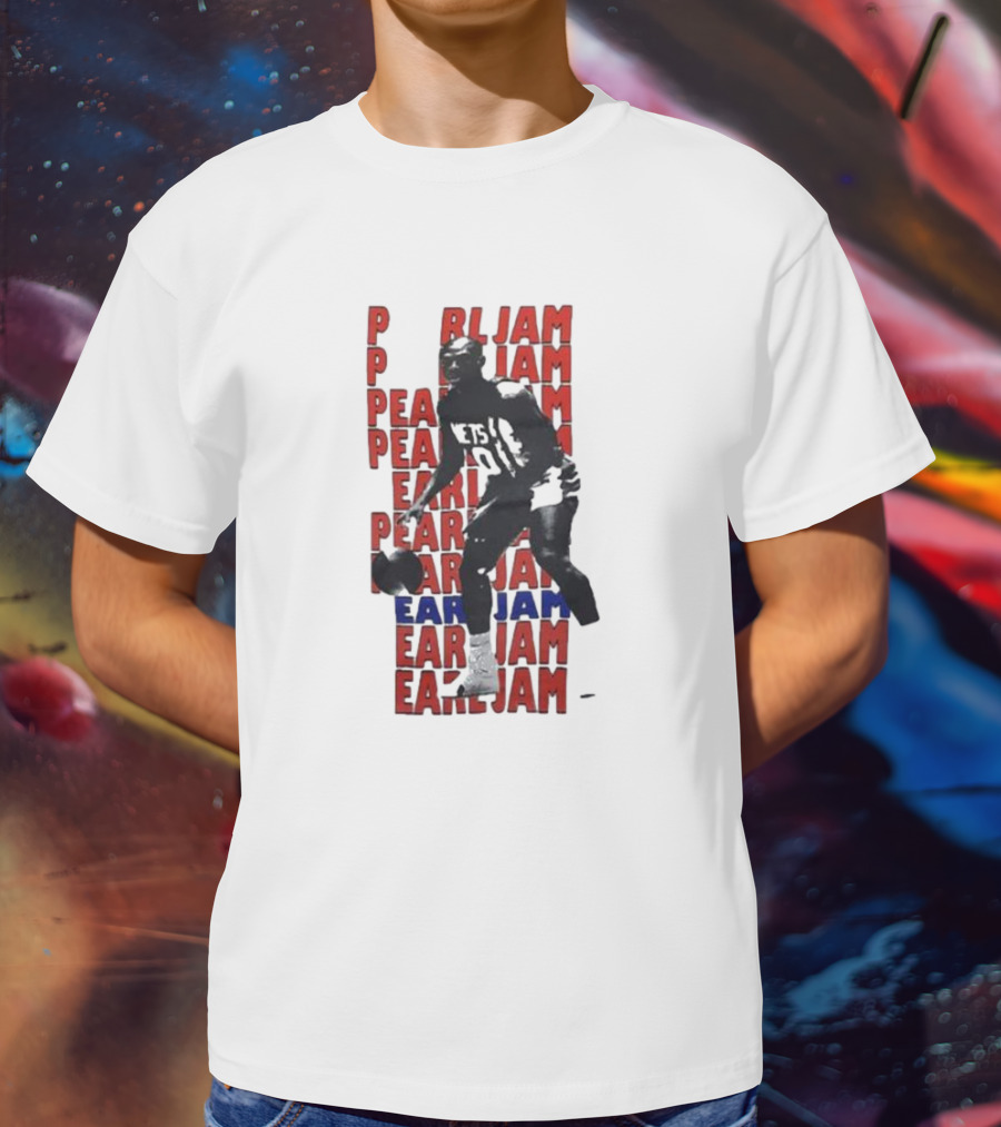 Pearl Jam Mookie Blaylock Basketball Tribute Red Blue Text T-Shirt