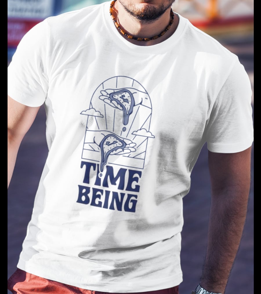 Time Being Dripping Clocks In Hands With Clouds T-Shirt