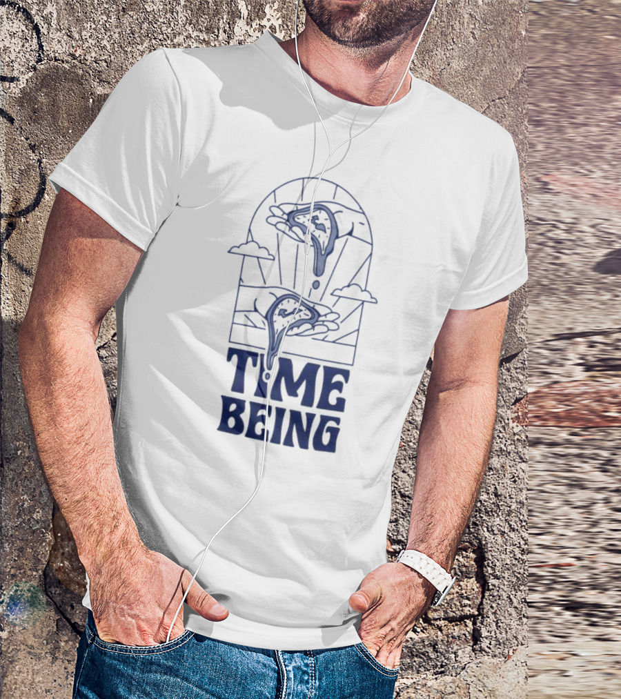 Time Being Dripping Clocks In Hands With Clouds T-Shirt