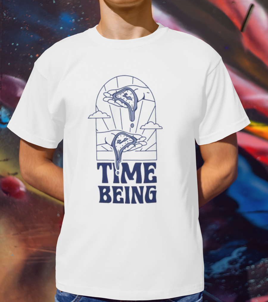 Time Being Dripping Clocks In Hands With Clouds T-Shirt