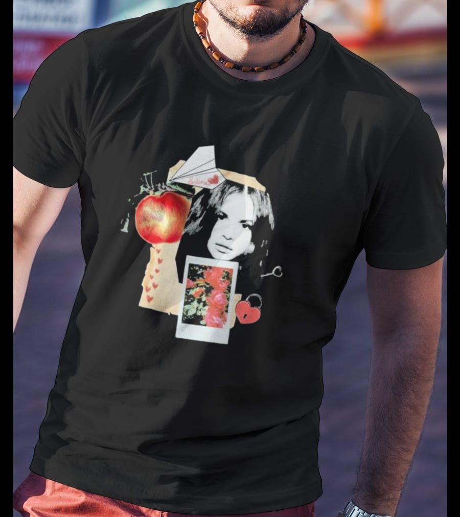 Selena Gomez Paper Plane Apple Heart Roses Collage T-Shirt