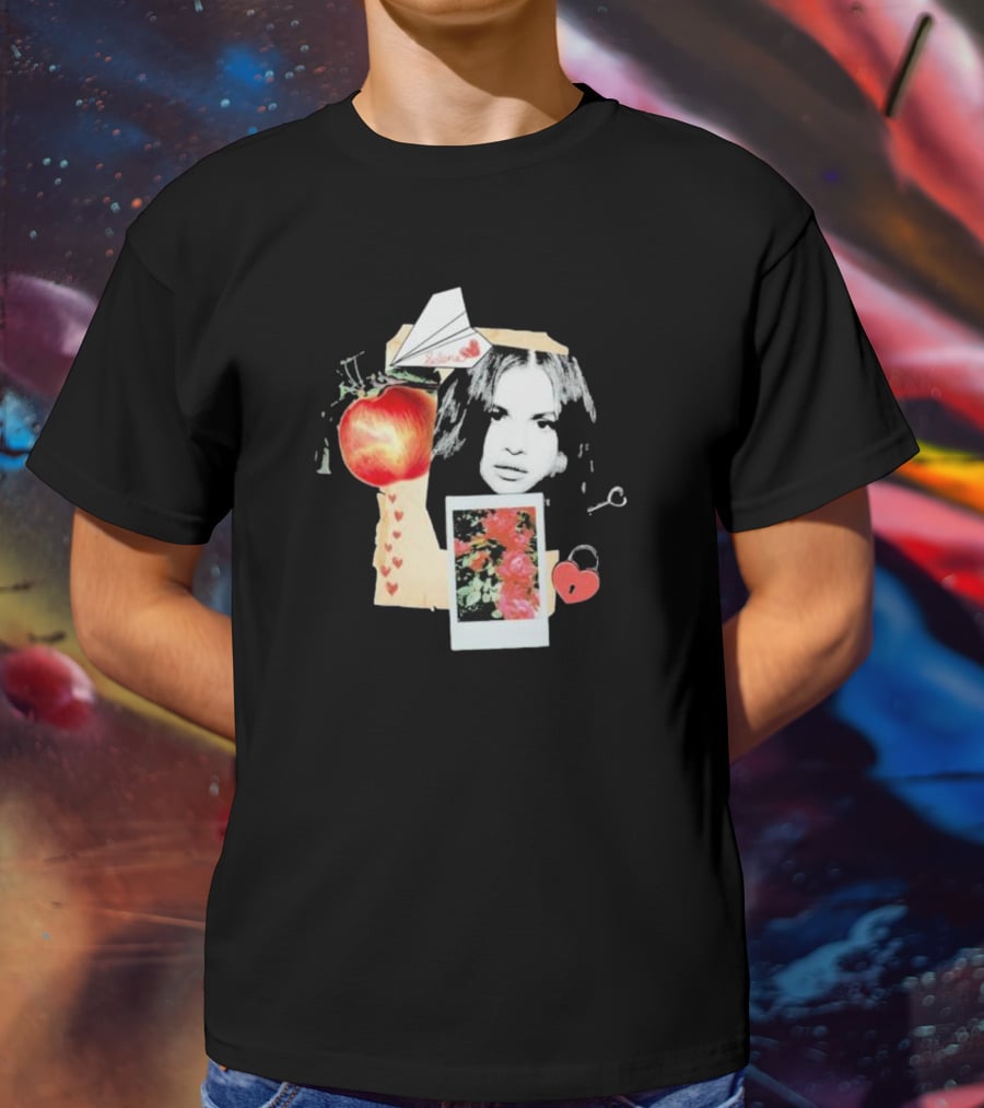 Selena Gomez Paper Plane Apple Heart Roses Collage T-Shirt