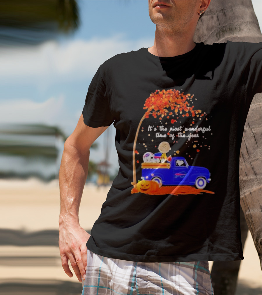 Snoopy And Charlie Brown Buffalo Bills It's The Most Wonderful Time Of The Year Autumn Truck Scene T-Shirt
